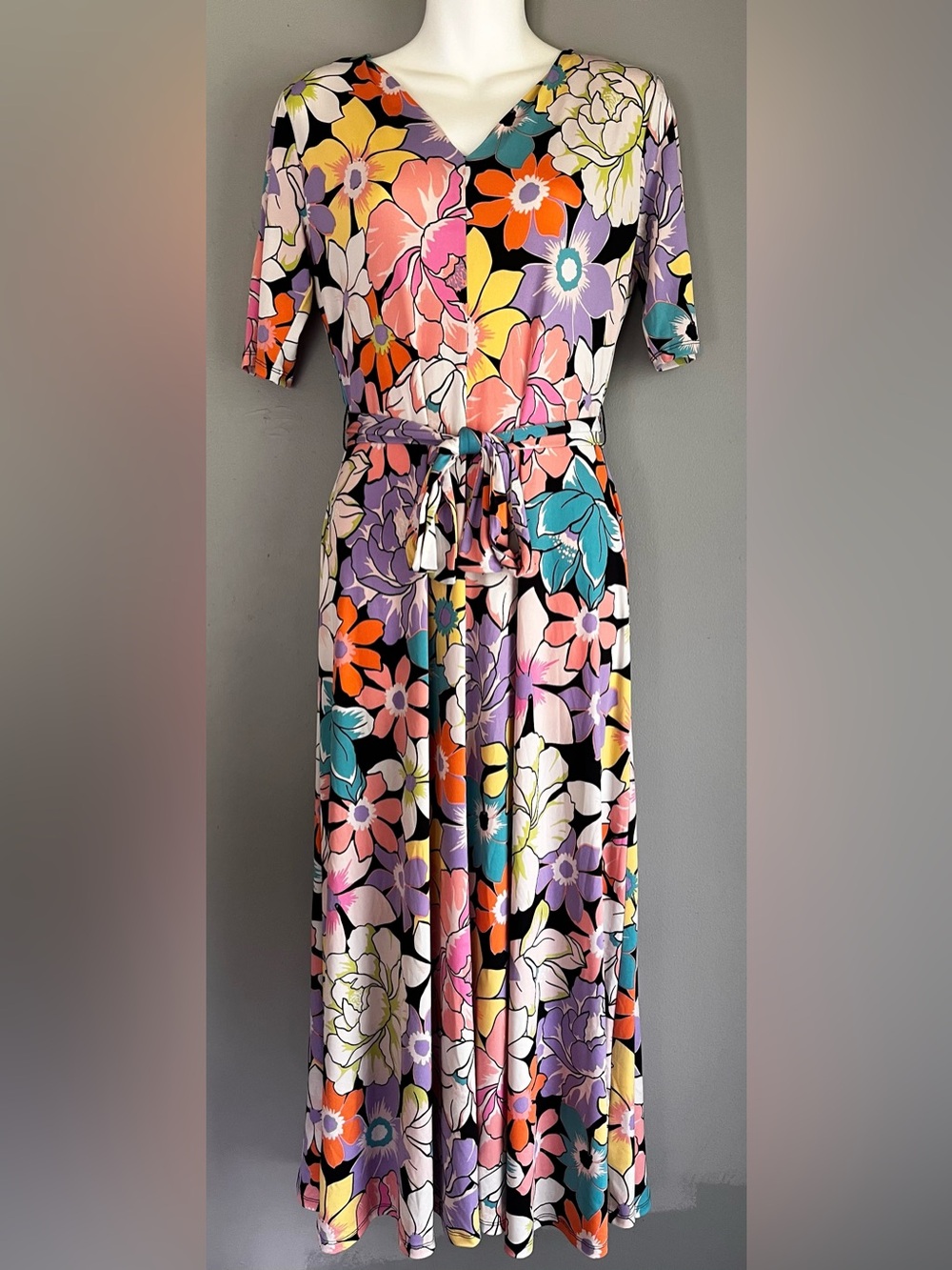 MSK Floral Midi Dress with Multicolor Pastel Blooms Stretch